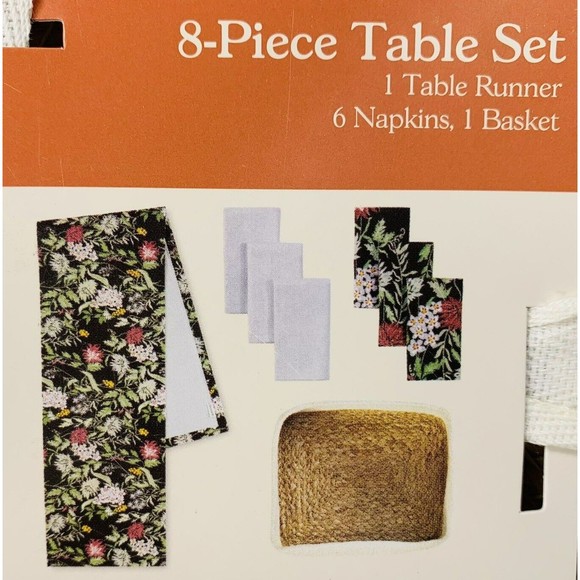 Drew Barrymore Table Runner 6 Napkins Basket Beautiful Gray + Floral 8-Piece Set - Picture 6 of 16